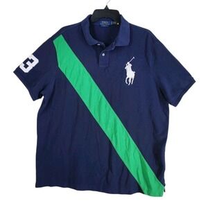 Ralph Lauren Polo Shirt Classic Fit Mens XL Blue Green Big Pony Embroidered Logo